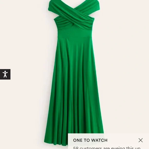 Boden Emerald Green Maxi Dress with off the shoulder neck line - Picture 4 of 6